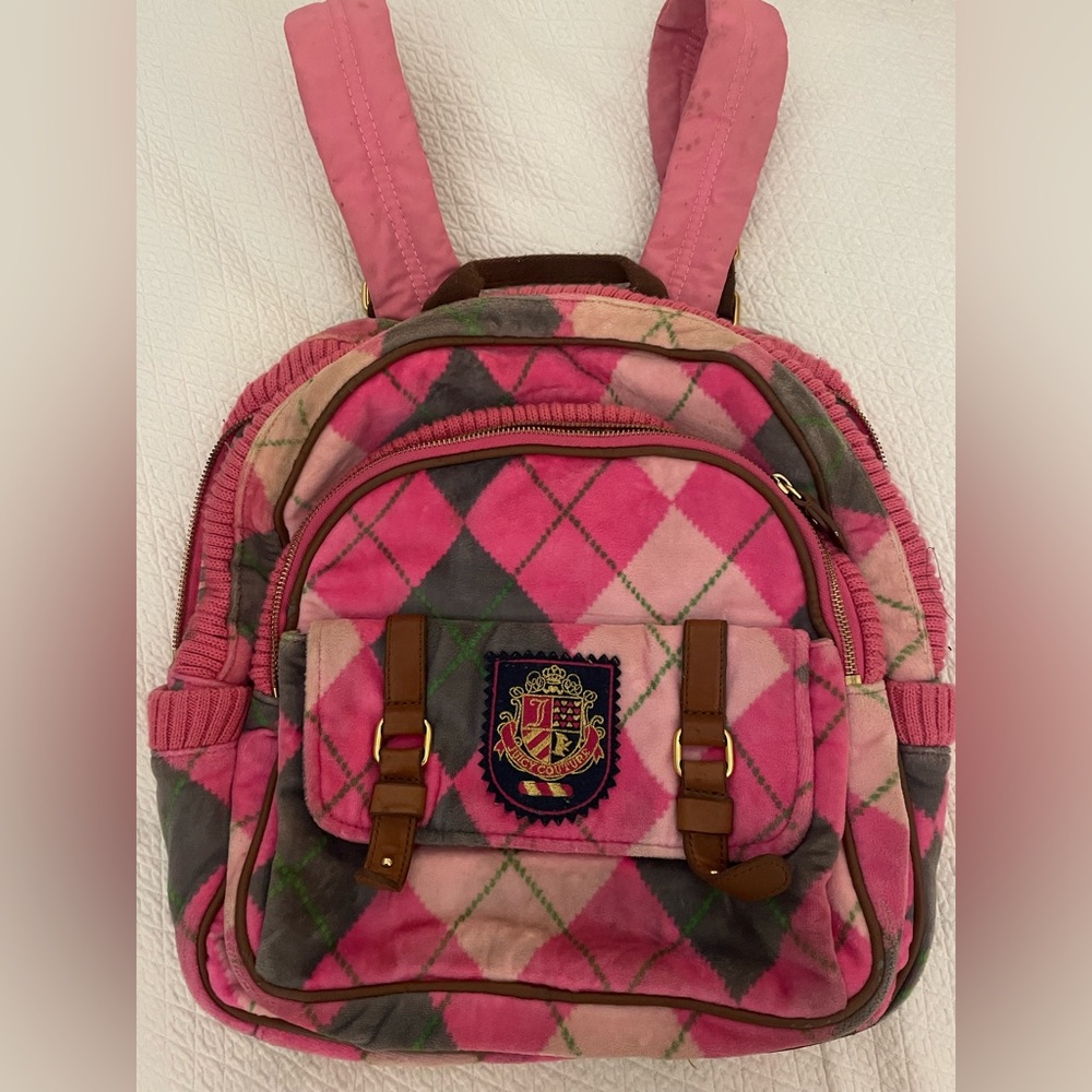 Juicy Couture Pink and Brown Argyle Backpack